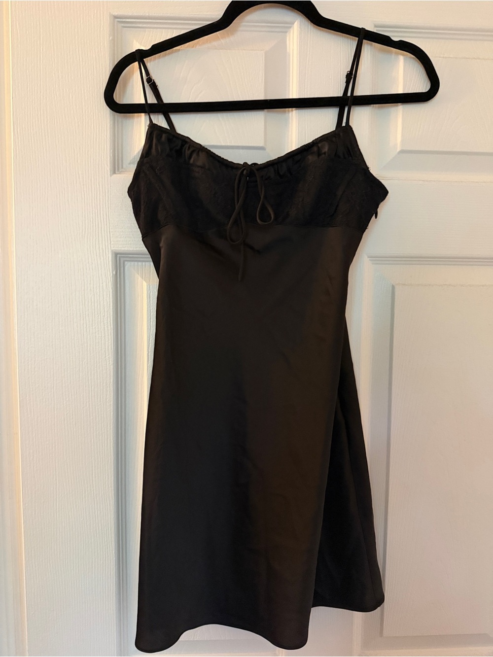 Urban Outfitters Black Satin Mini Slip with Lace Trim